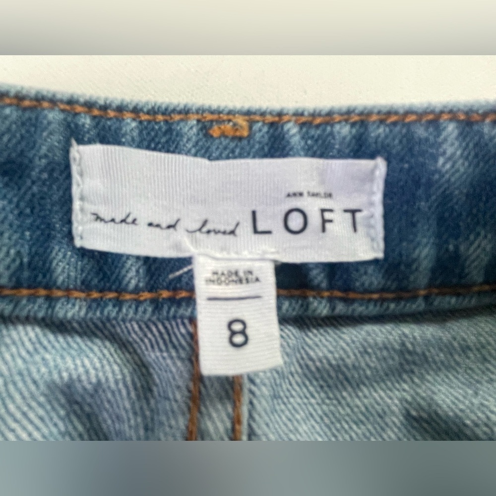 LOFT Ann Taylor Blue Jean Short Denim Skirt Raw Hem Pockets Size 8 New - Picture 7 of 16